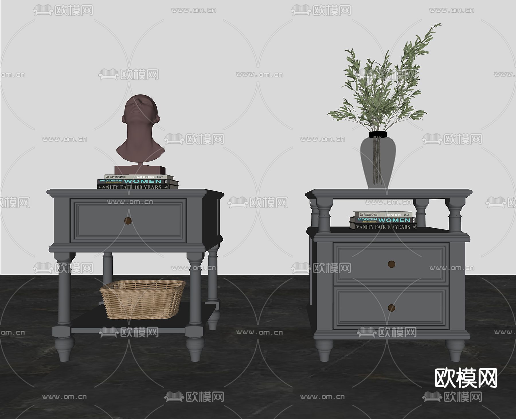 美式床头柜su模型下载（渲染图2）