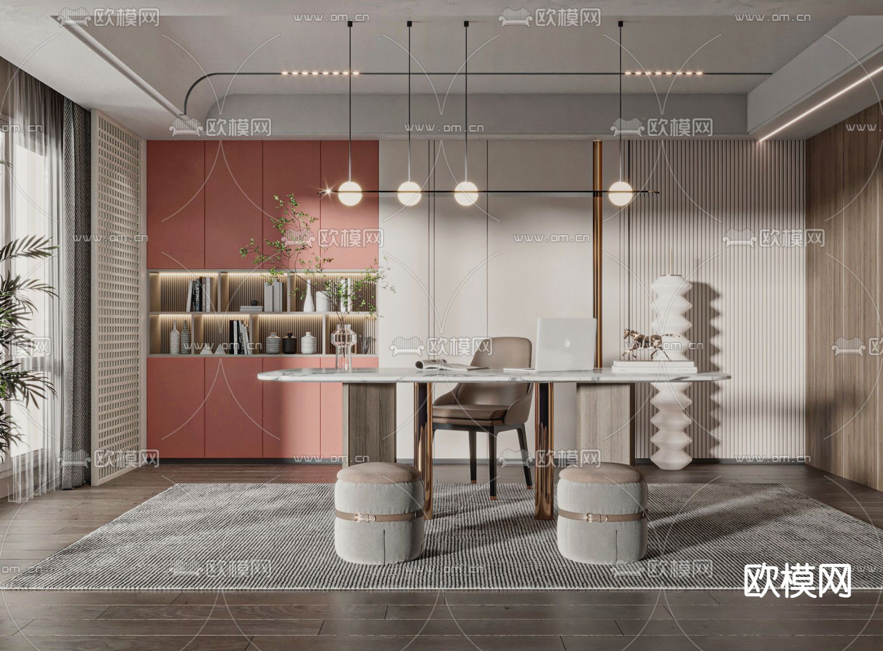 轻奢书房3d模型下载