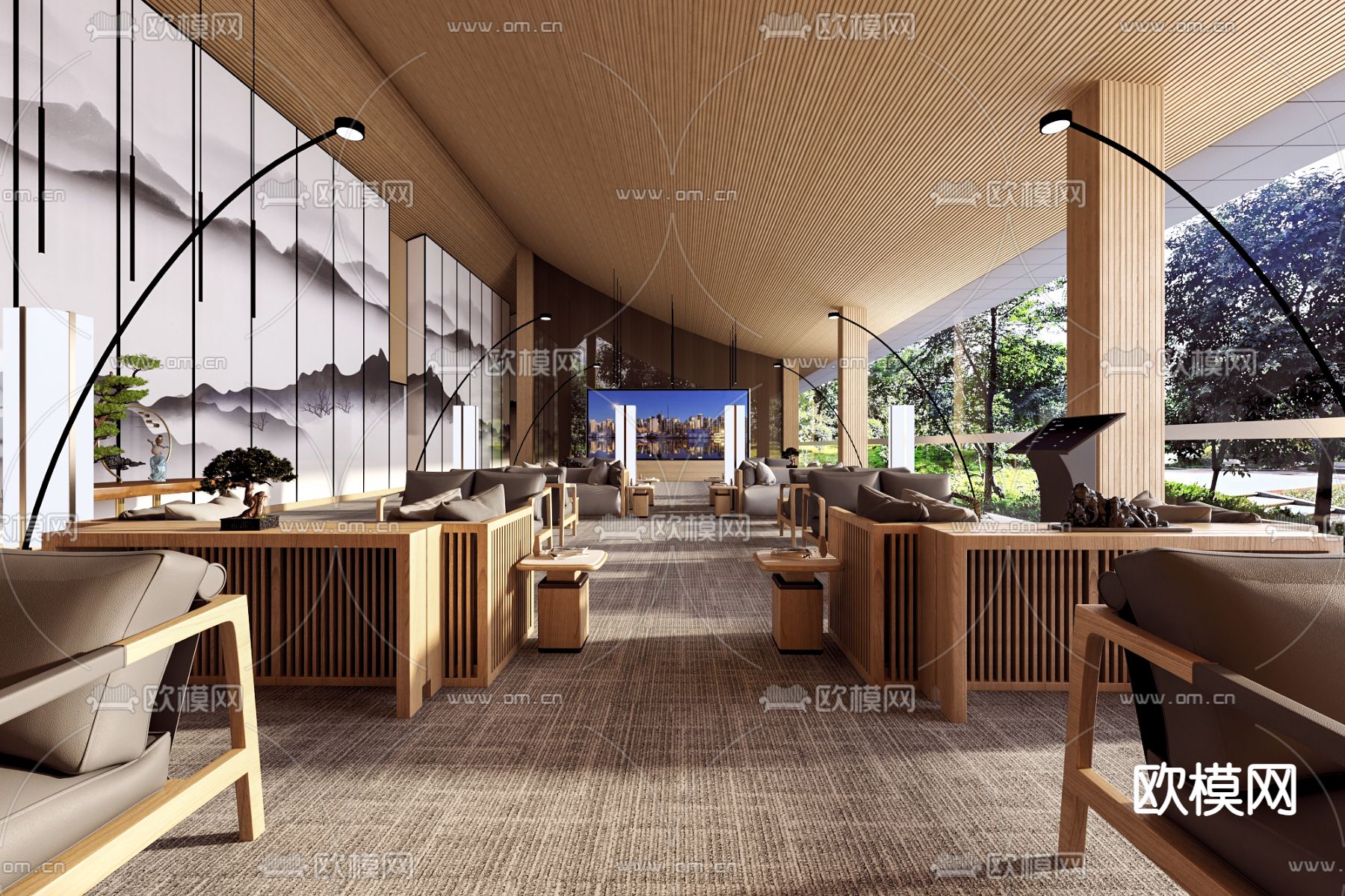 上海黑泡泡设计 新中式售楼处洽谈区su模型下载_ID12269945_sketchup模型下载-欧模网