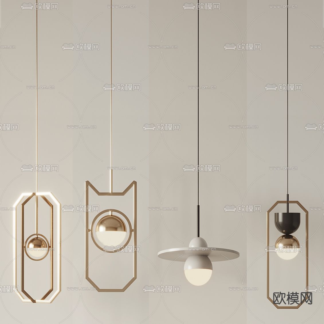 现代小吊灯su模型下载（渲染图1）
