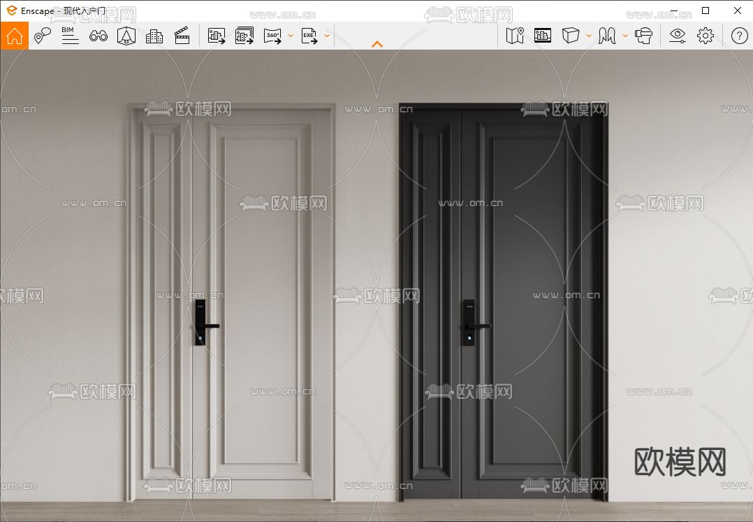 奶油风入户门 子母门 防盗门su模型下载（渲染图3）