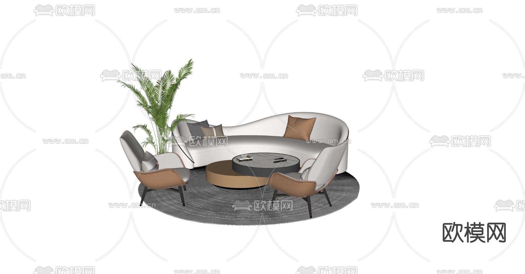 现代异形沙发组合su模型下载（渲染图2）