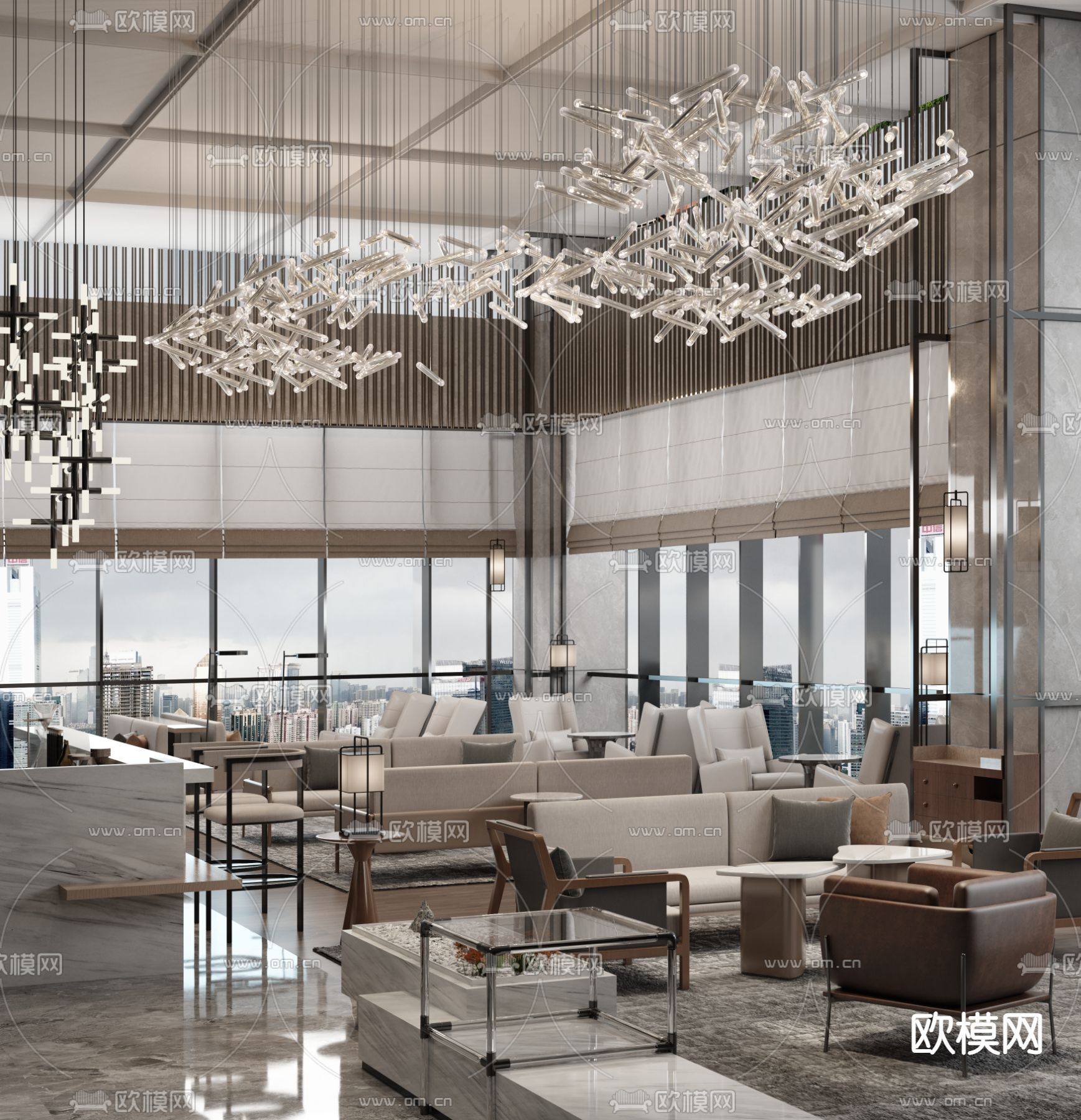 刘波设计 金华万豪酒店大堂吧su模型下载