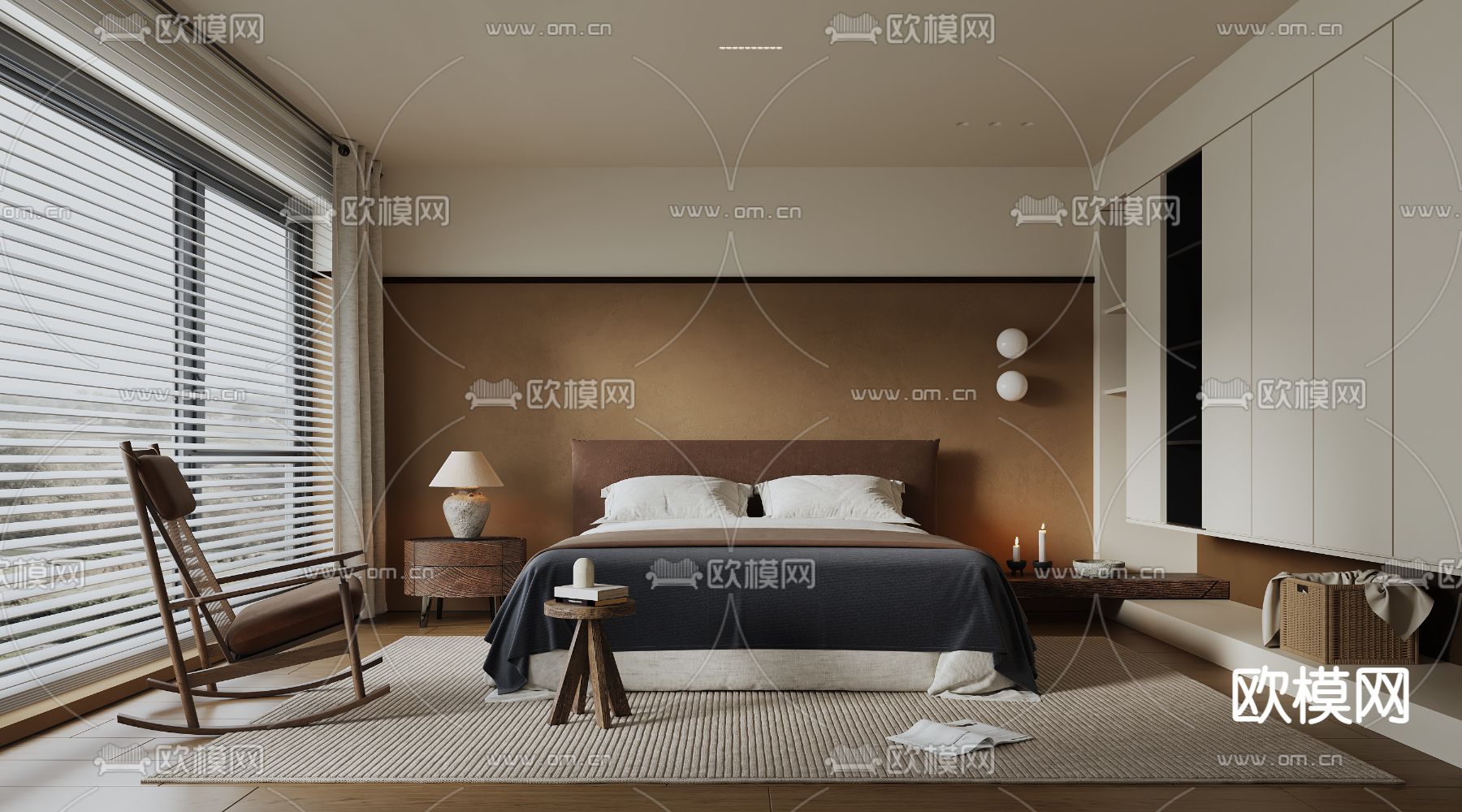 侘寂风卧室 主人房su模型下载（渲染图1）