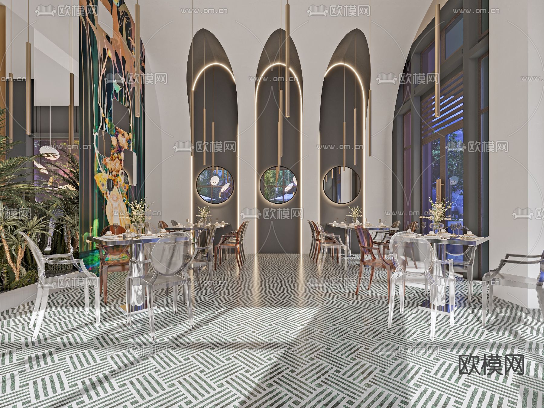 孟菲斯风餐厅 餐馆3d模型下载（渲染图5）