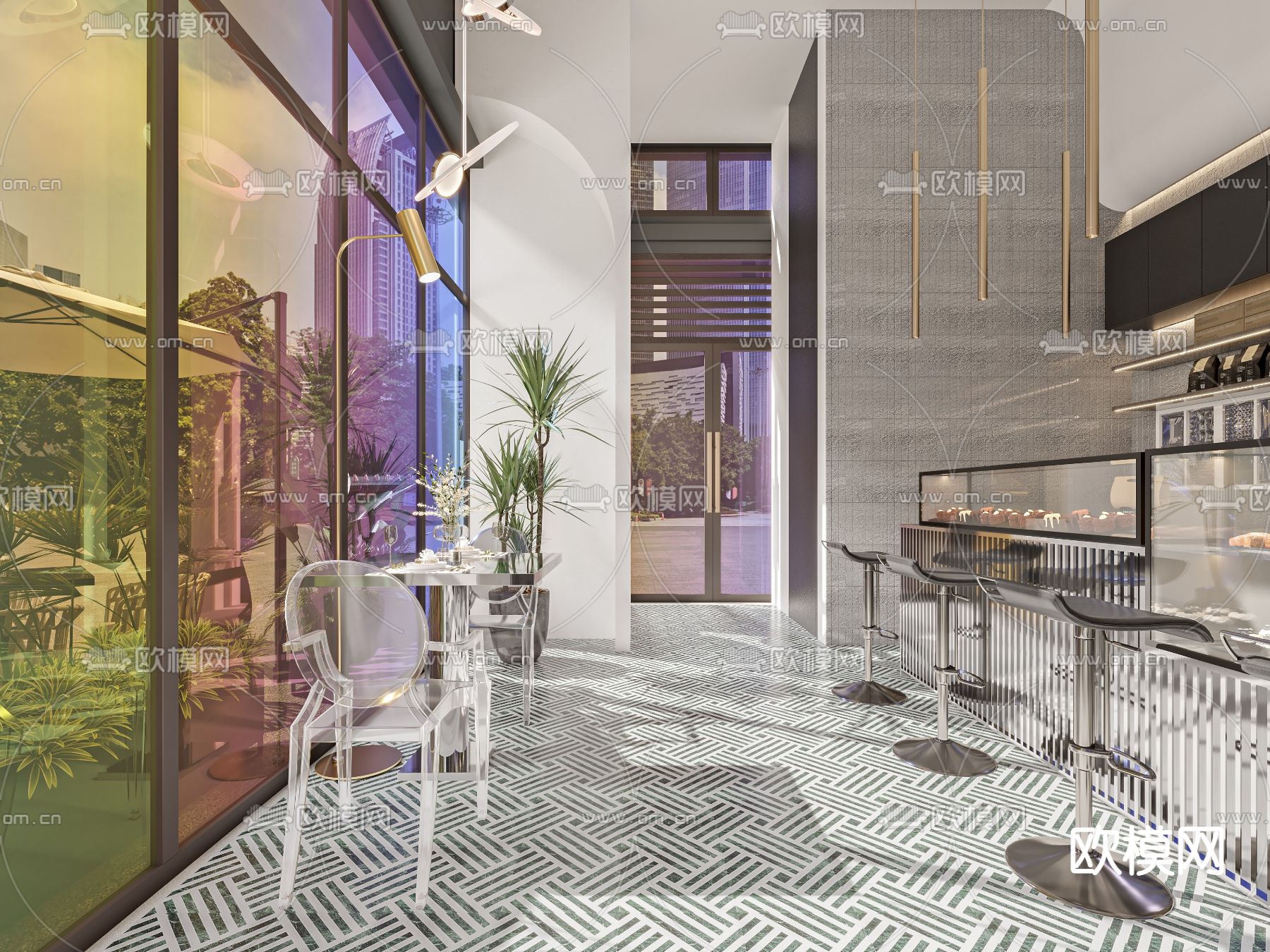 孟菲斯风餐厅 餐馆3d模型下载（渲染图4）