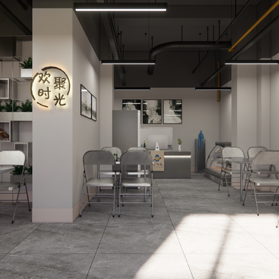  工业风烧烤店su模型 