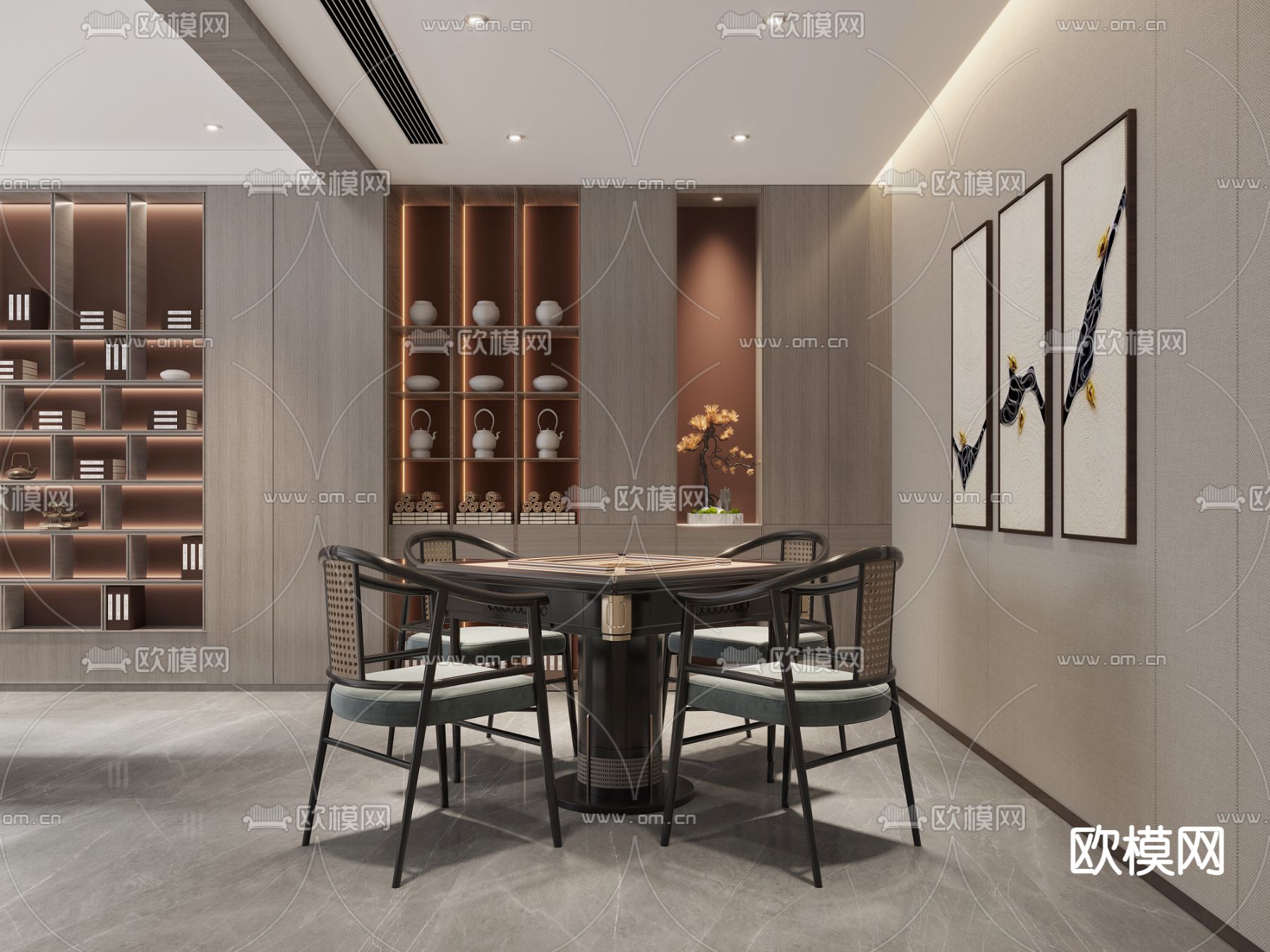 中式棋牌室 娱乐室3d模型下载