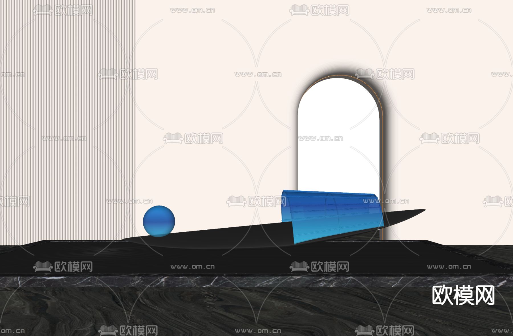 现代船只雕塑摆件su模型下载（渲染图2）