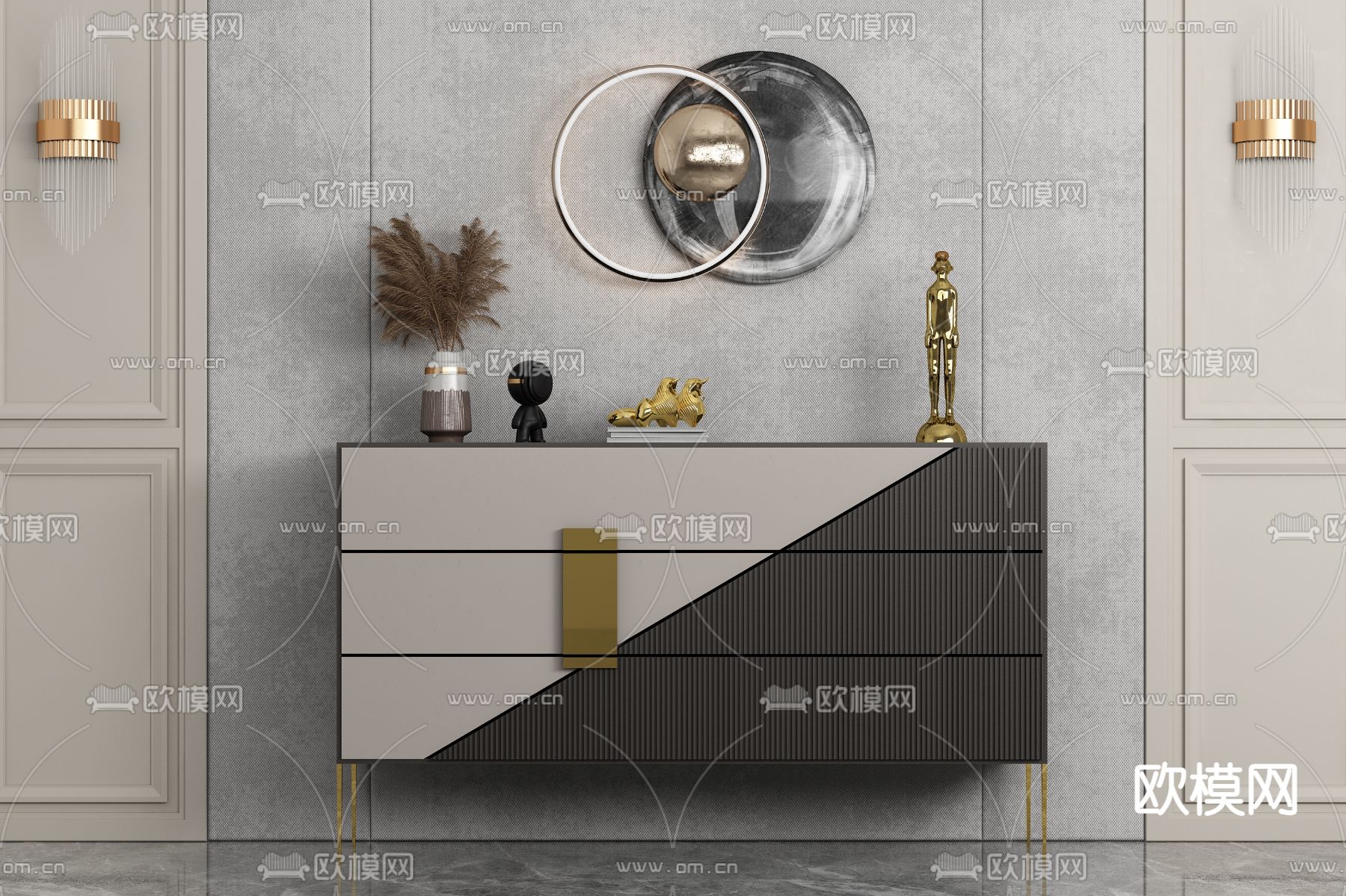 轻奢玄关柜 端景柜su模型下载（渲染图1）