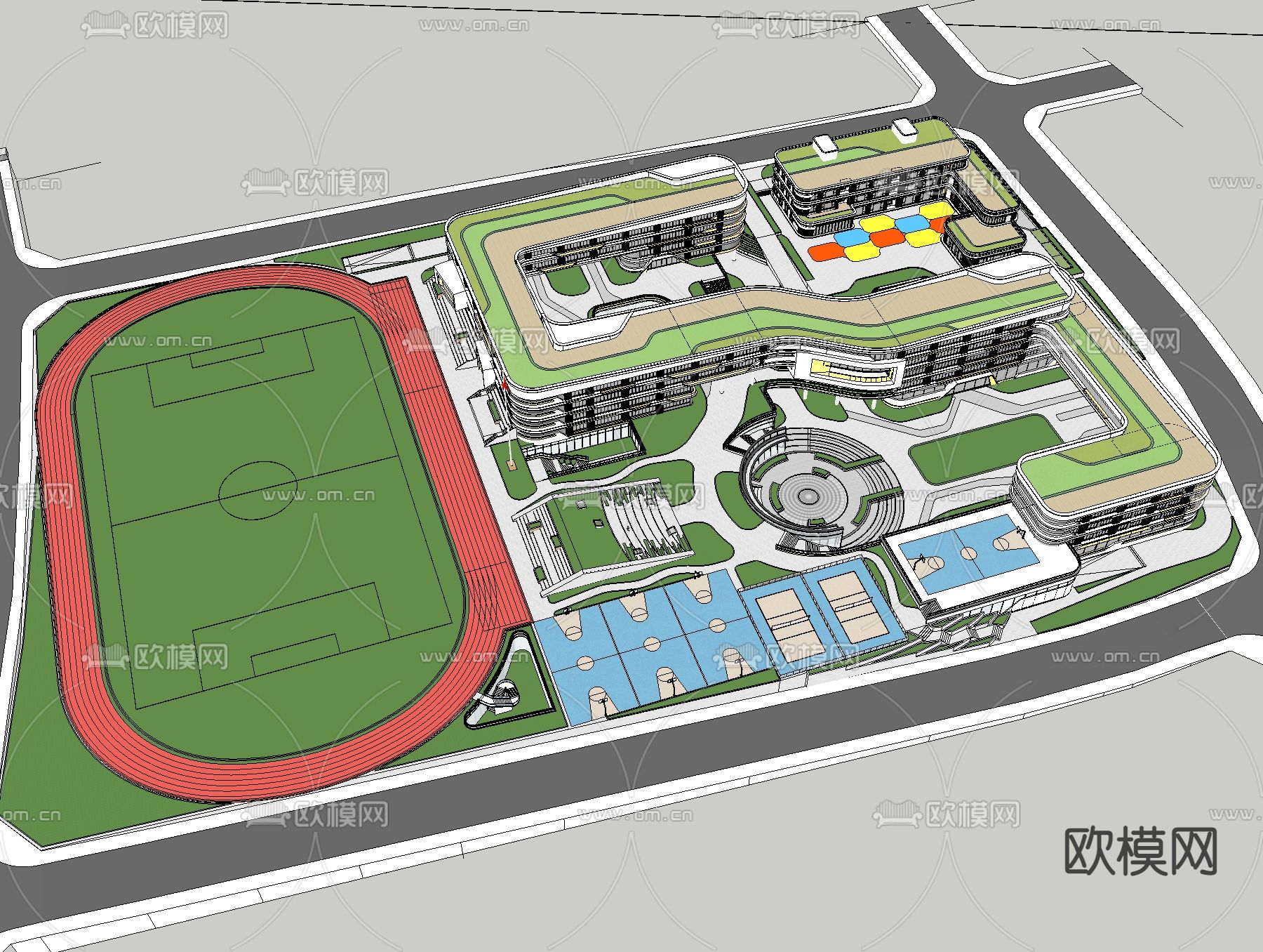 现代小学校园 学校su模型