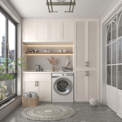  北欧阳台洗衣房su模型 