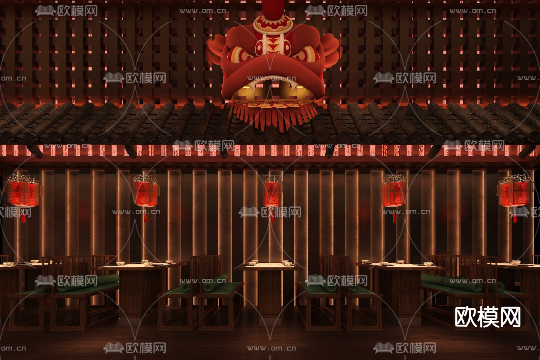 中式火锅店3d模型下载（渲染图2）