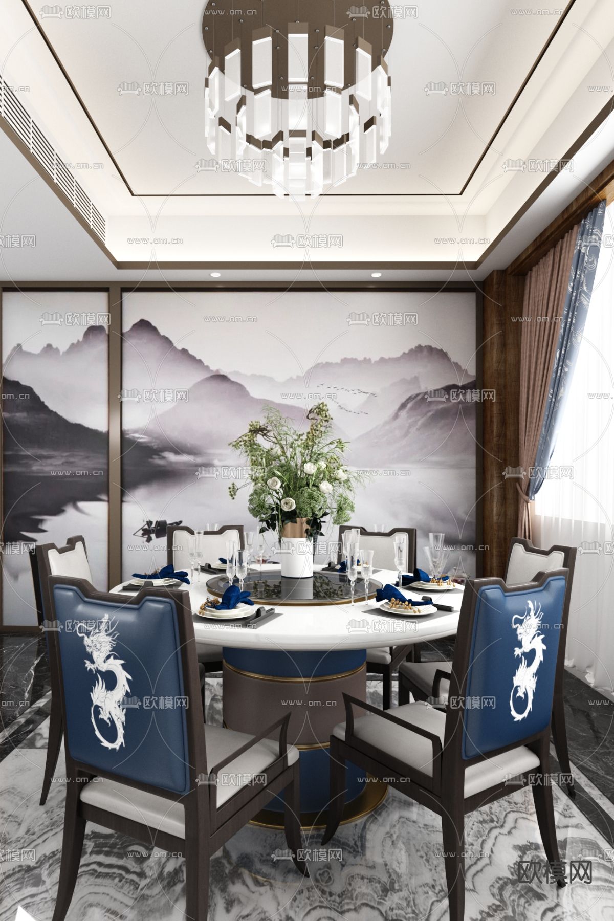 米洛映象 新中式餐厅su模型下载