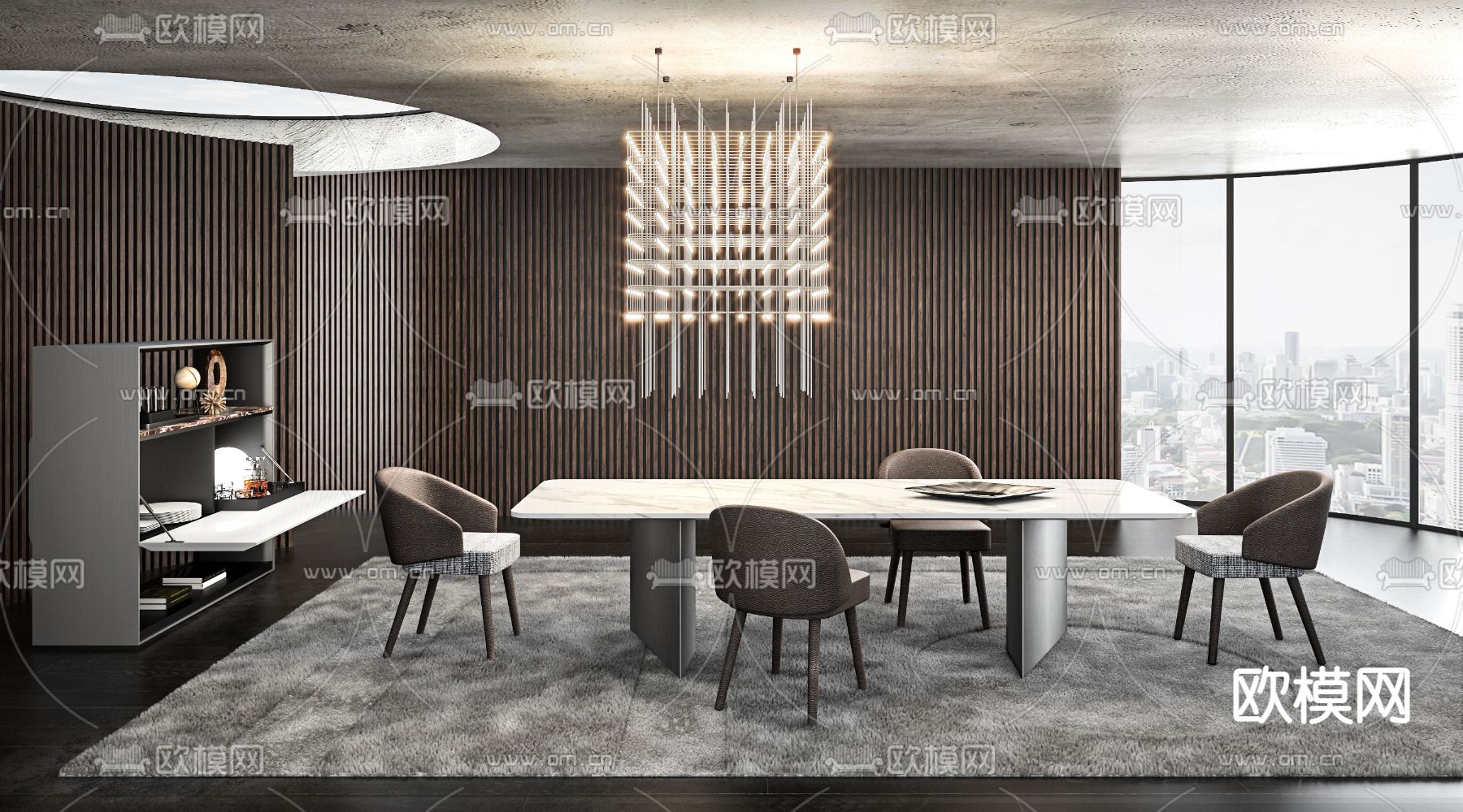 意大利Minotti品牌 现代大理石餐桌椅su模型下载