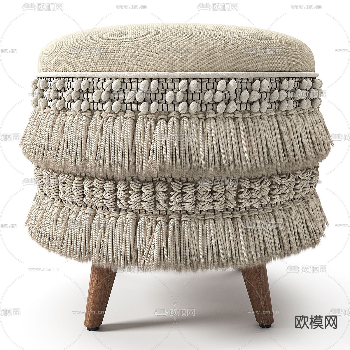 现代流苏脚凳 圆凳3d模型下载（渲染图2）