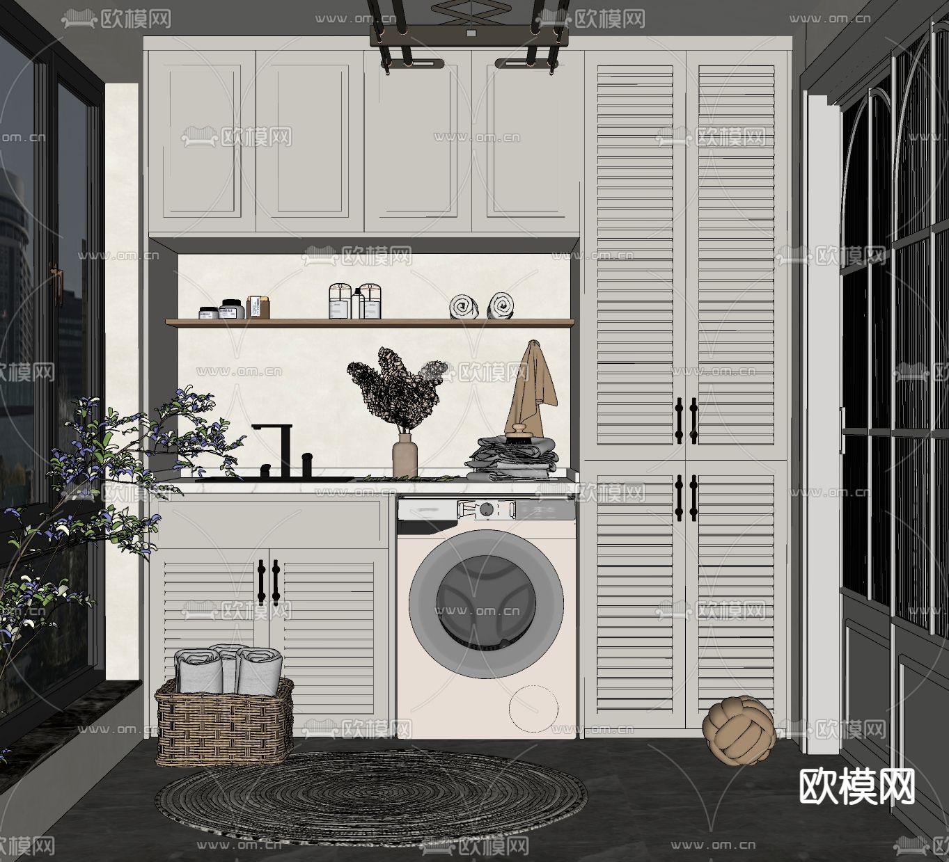 北欧阳台洗衣房su模型下载（渲染图2）