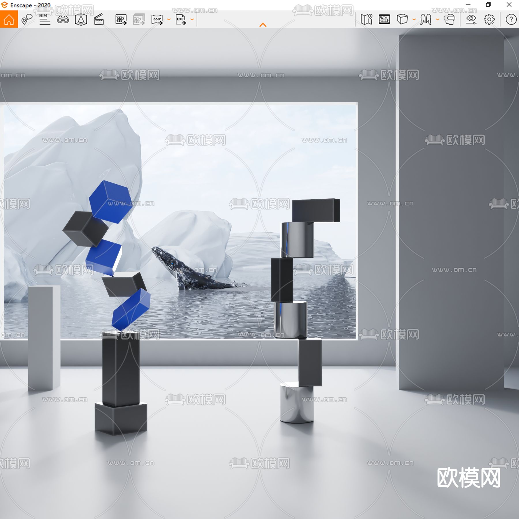 现代几何体雕塑su模型
