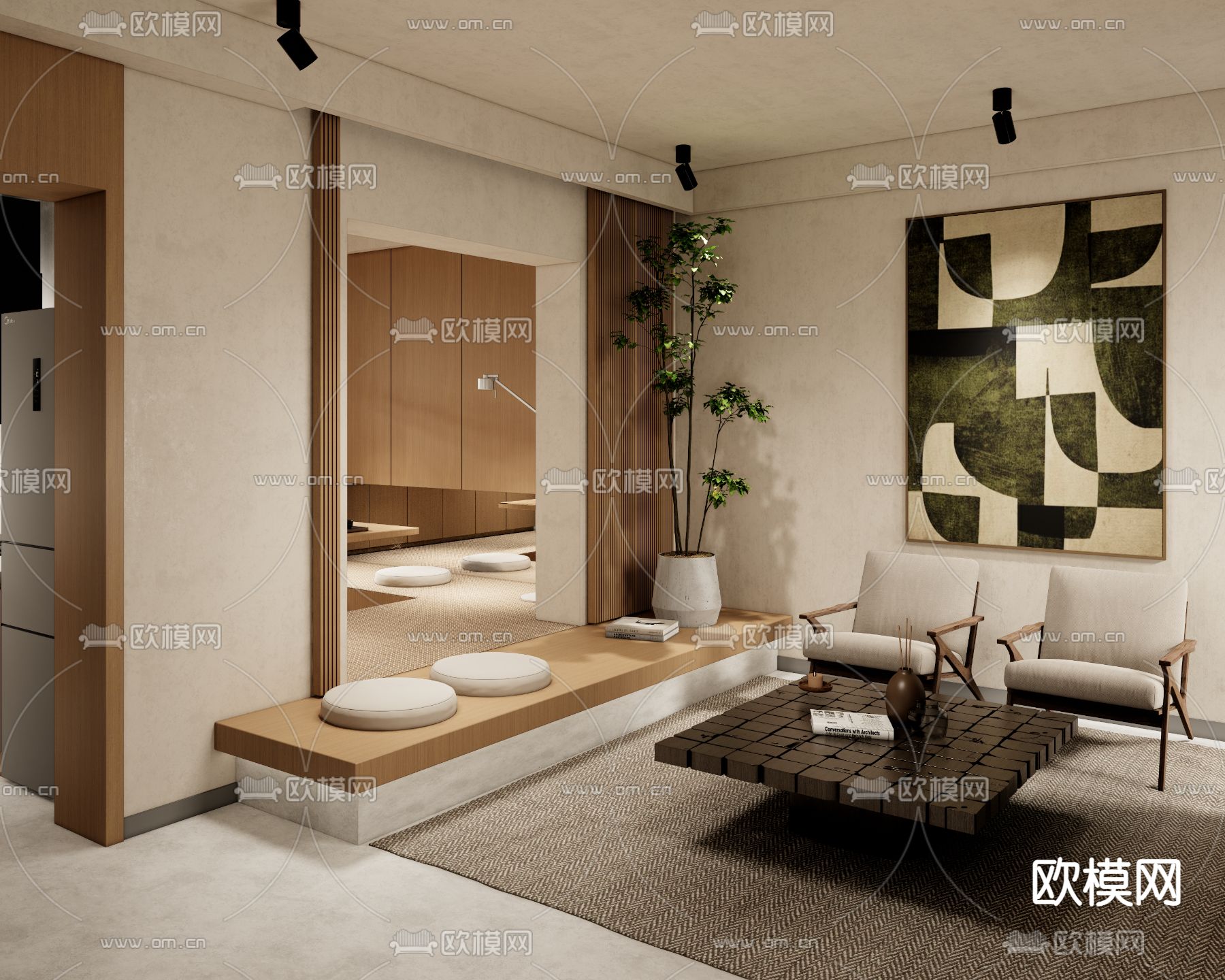 日式客厅 和室su模型下载（渲染图2）