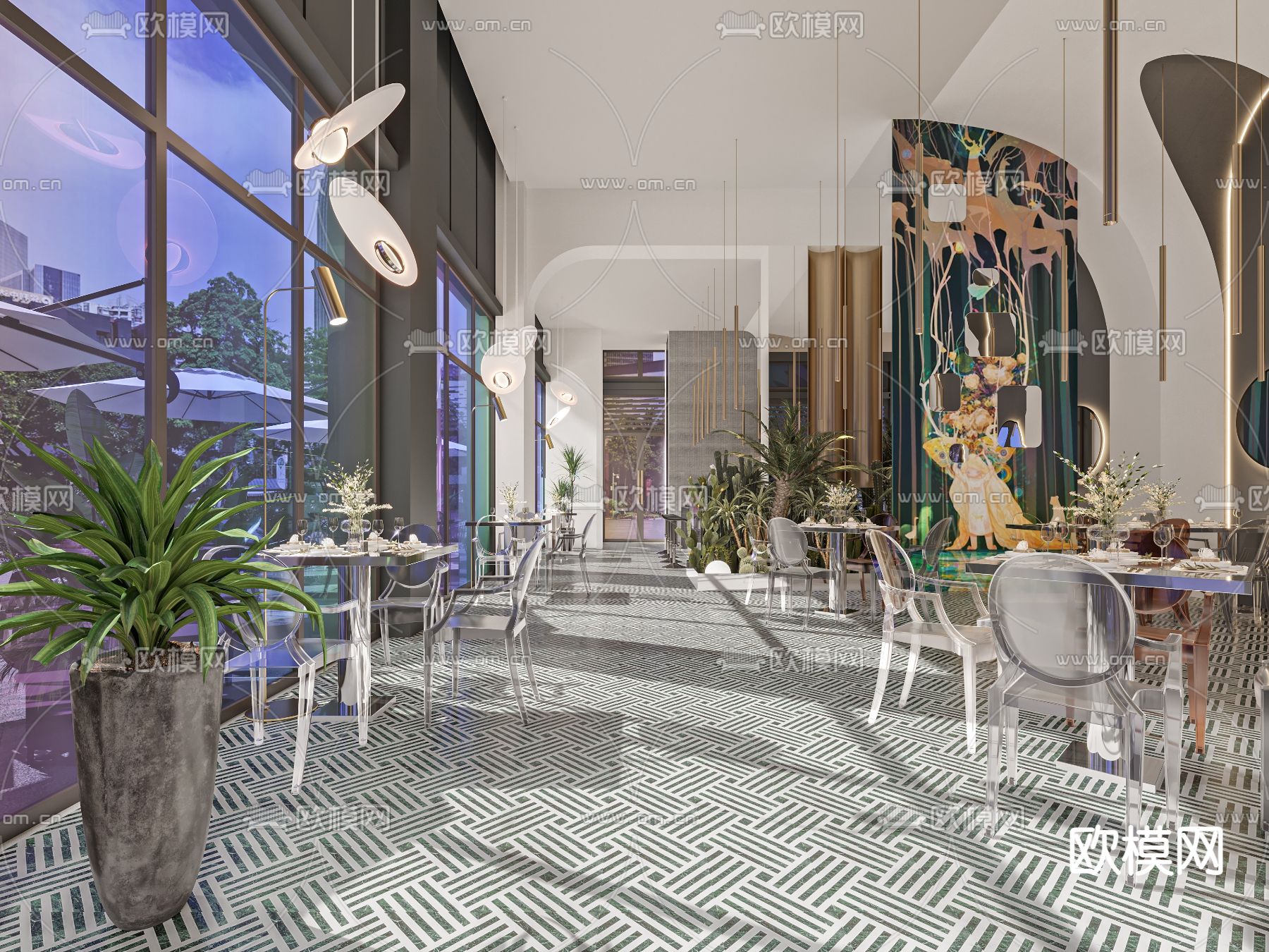 孟菲斯风餐厅 餐馆3d模型下载（渲染图6）