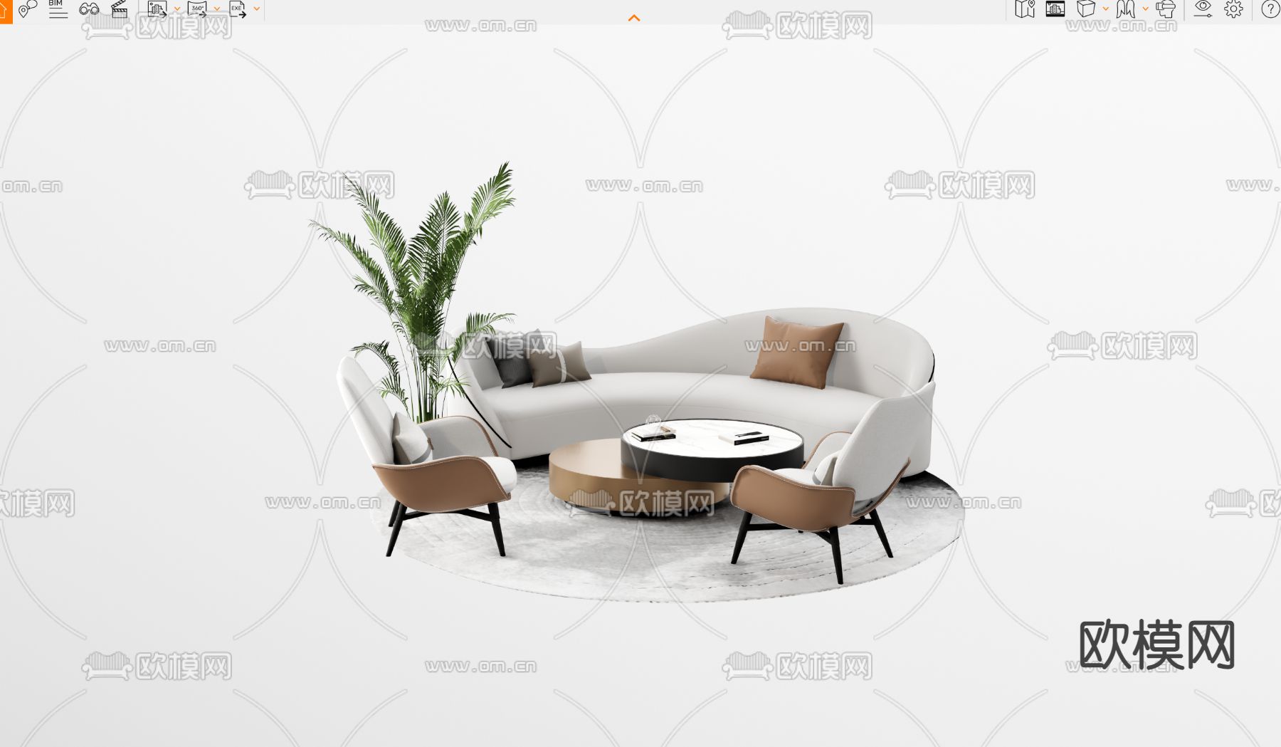 现代异形沙发组合su模型下载（渲染图3）