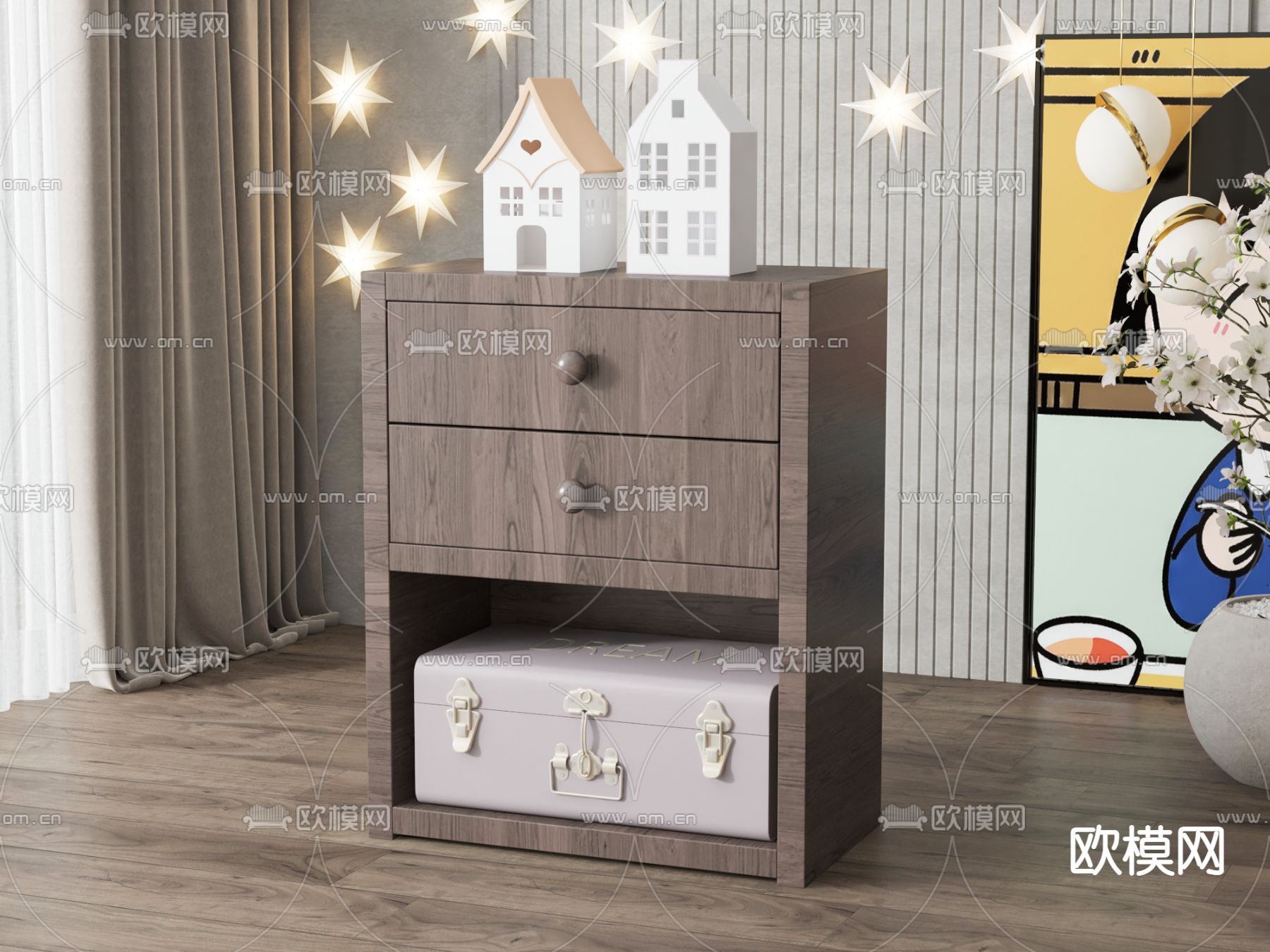 现代床头柜3d模型下载
