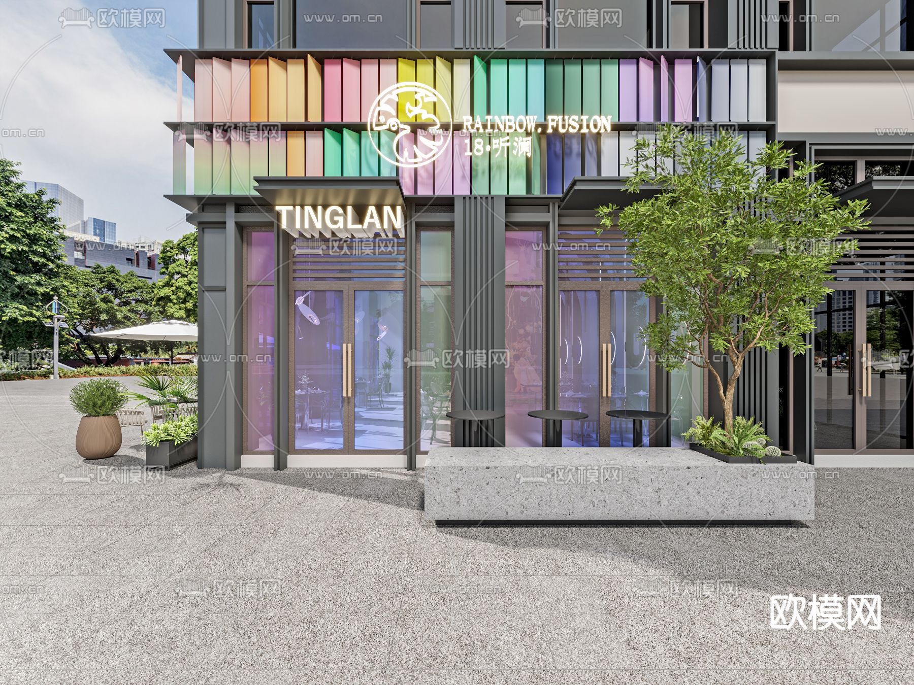 孟菲斯风餐厅 餐馆3d模型下载（渲染图1）