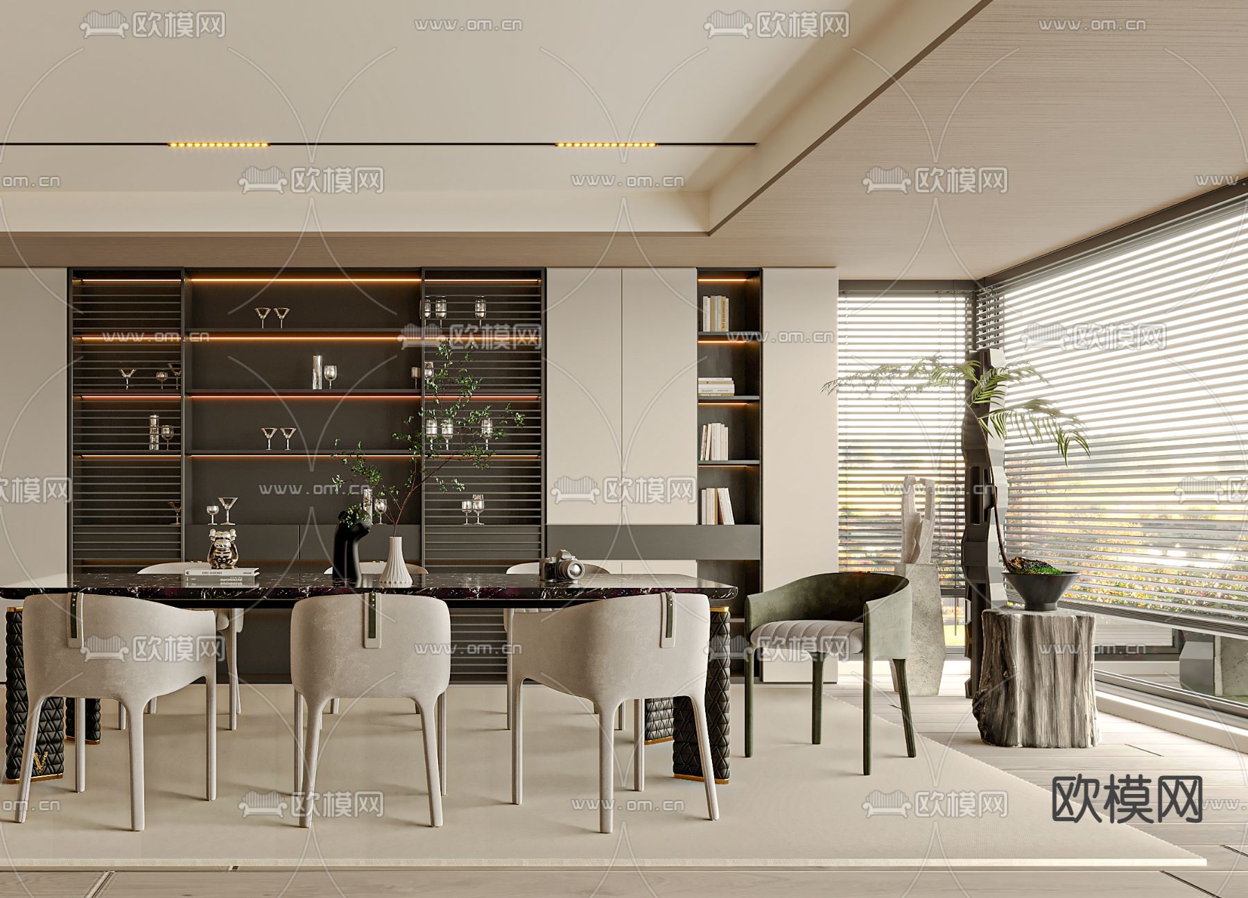 奶油风餐厅3d模型
