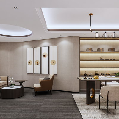  新中式茶室 接待室su模型 