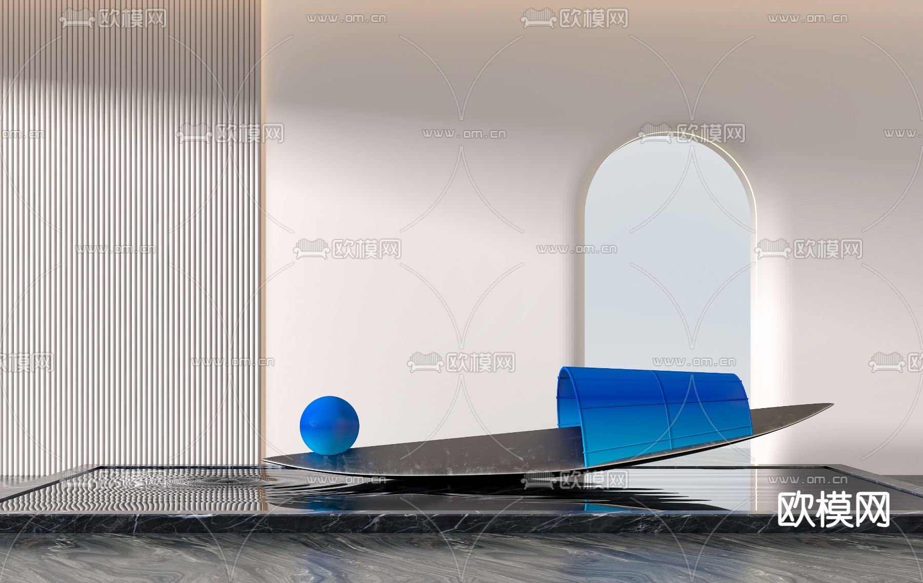 现代船只雕塑摆件su模型下载（渲染图1）