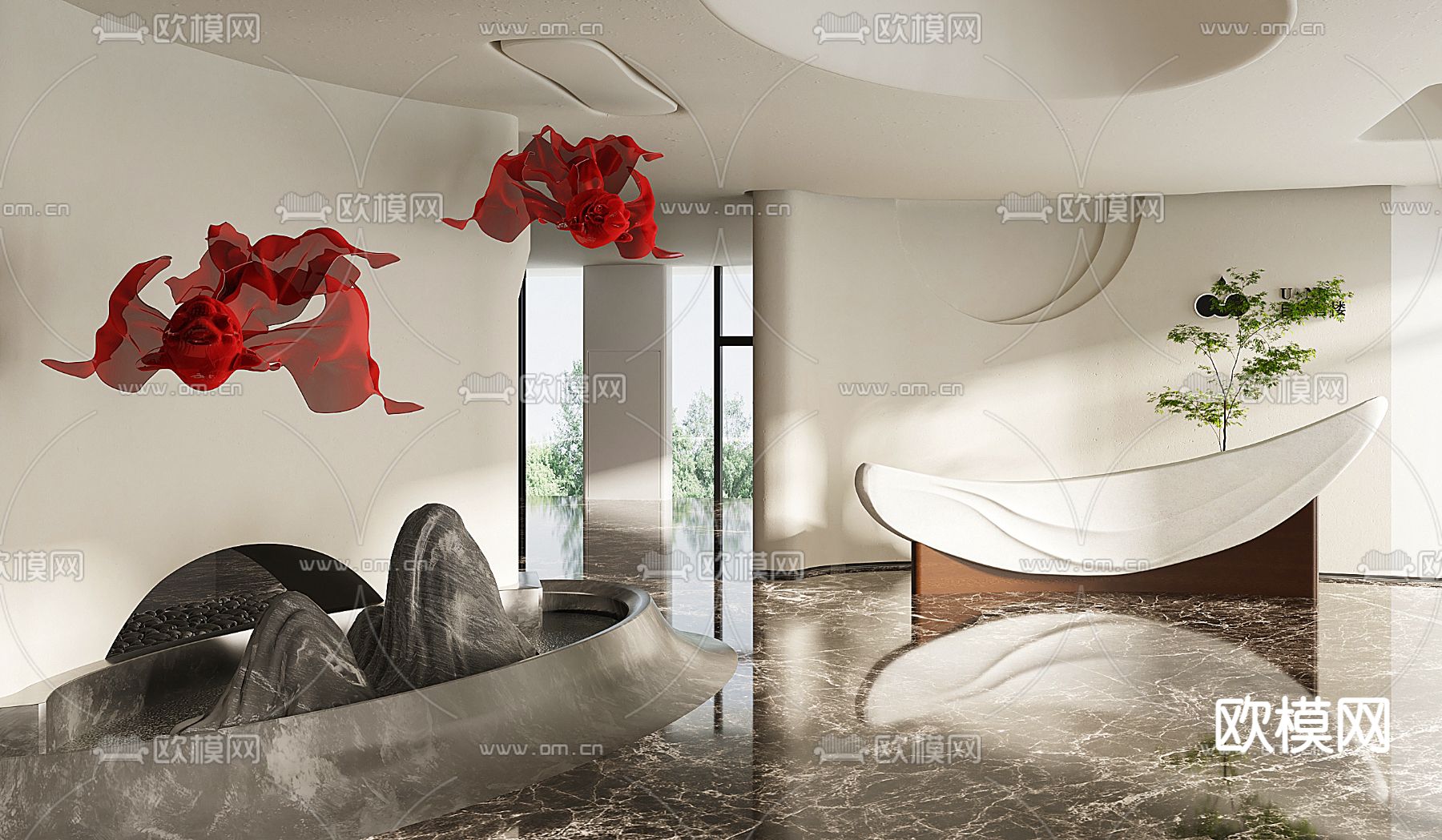 海力设计 侘寂奶油风售楼处前台su模型下载