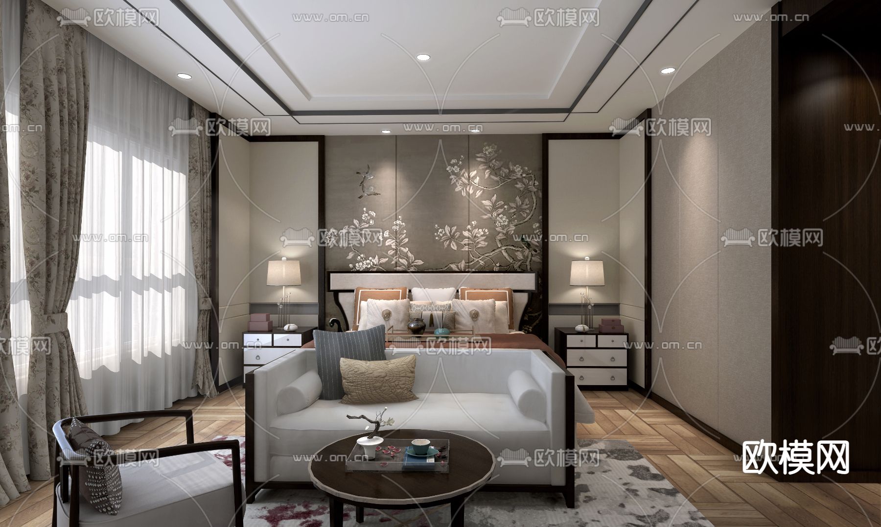 艾迪尔中式卧室su模型下载