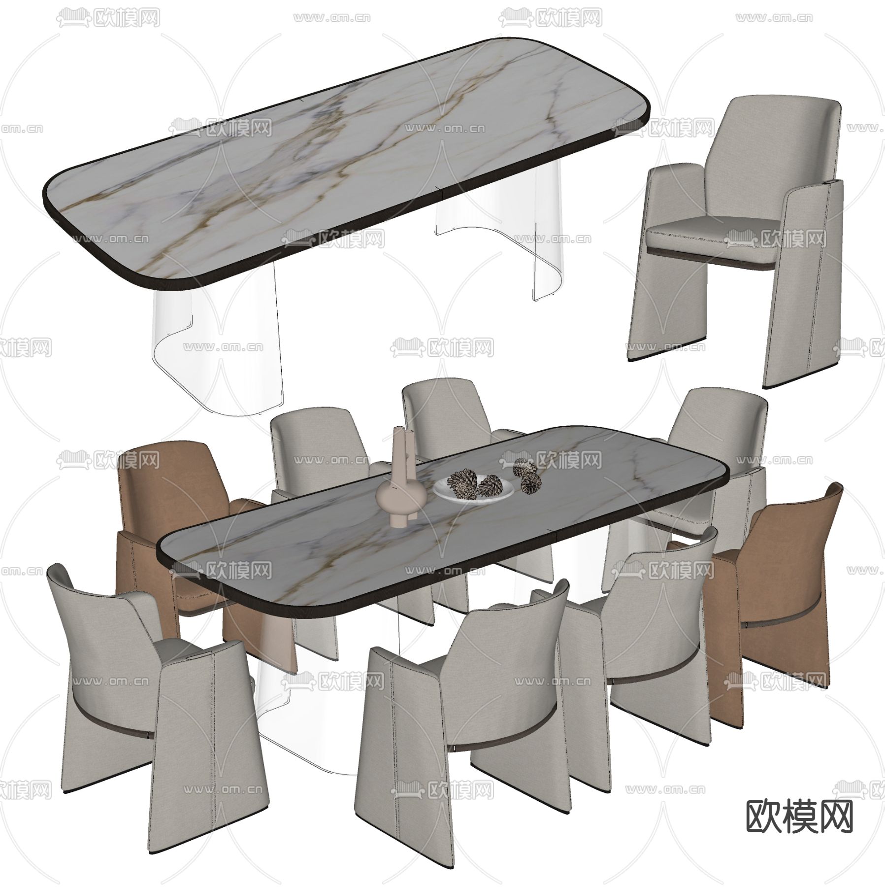 现代岩板餐桌椅su模型下载（渲染图2）