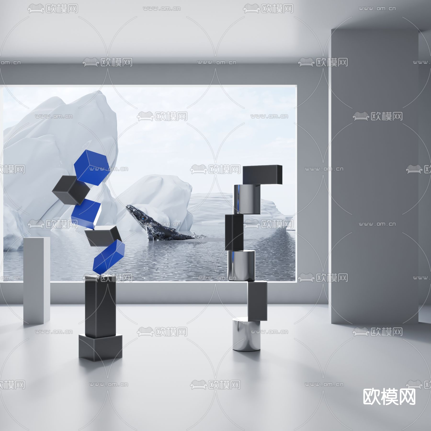 现代几何体雕塑su模型