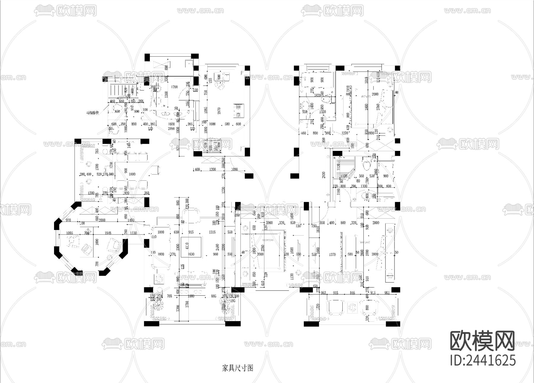 一套三室两厅一厨两卫样板房cad施工图下载（渲染图1）