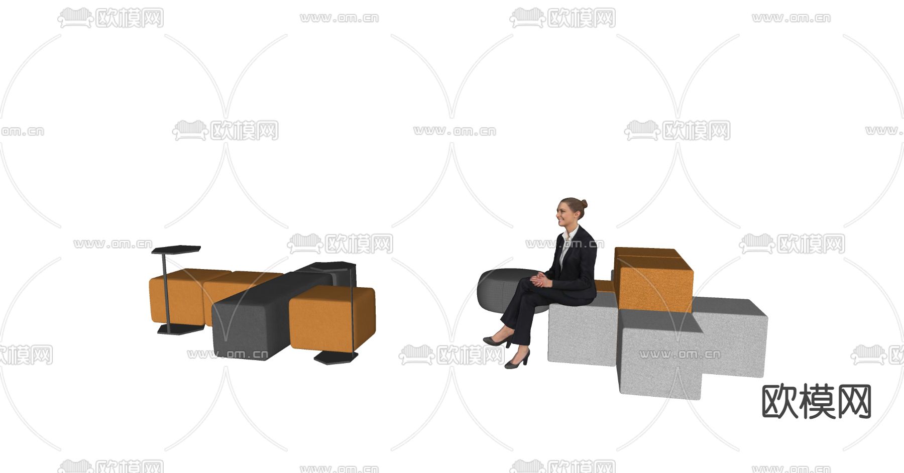 方块办公沙发 洽谈沙发su模型下载（渲染图2）