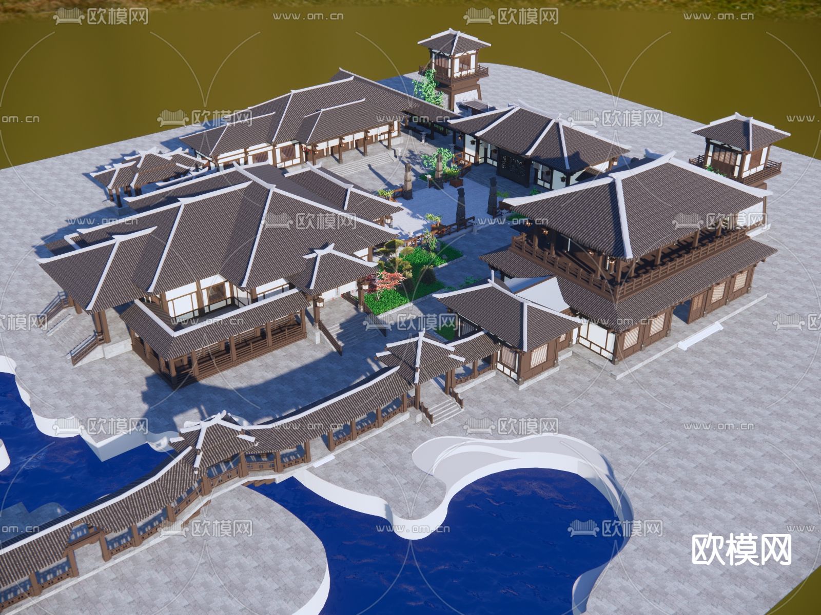 中式古建外观su模型下载（渲染图3）