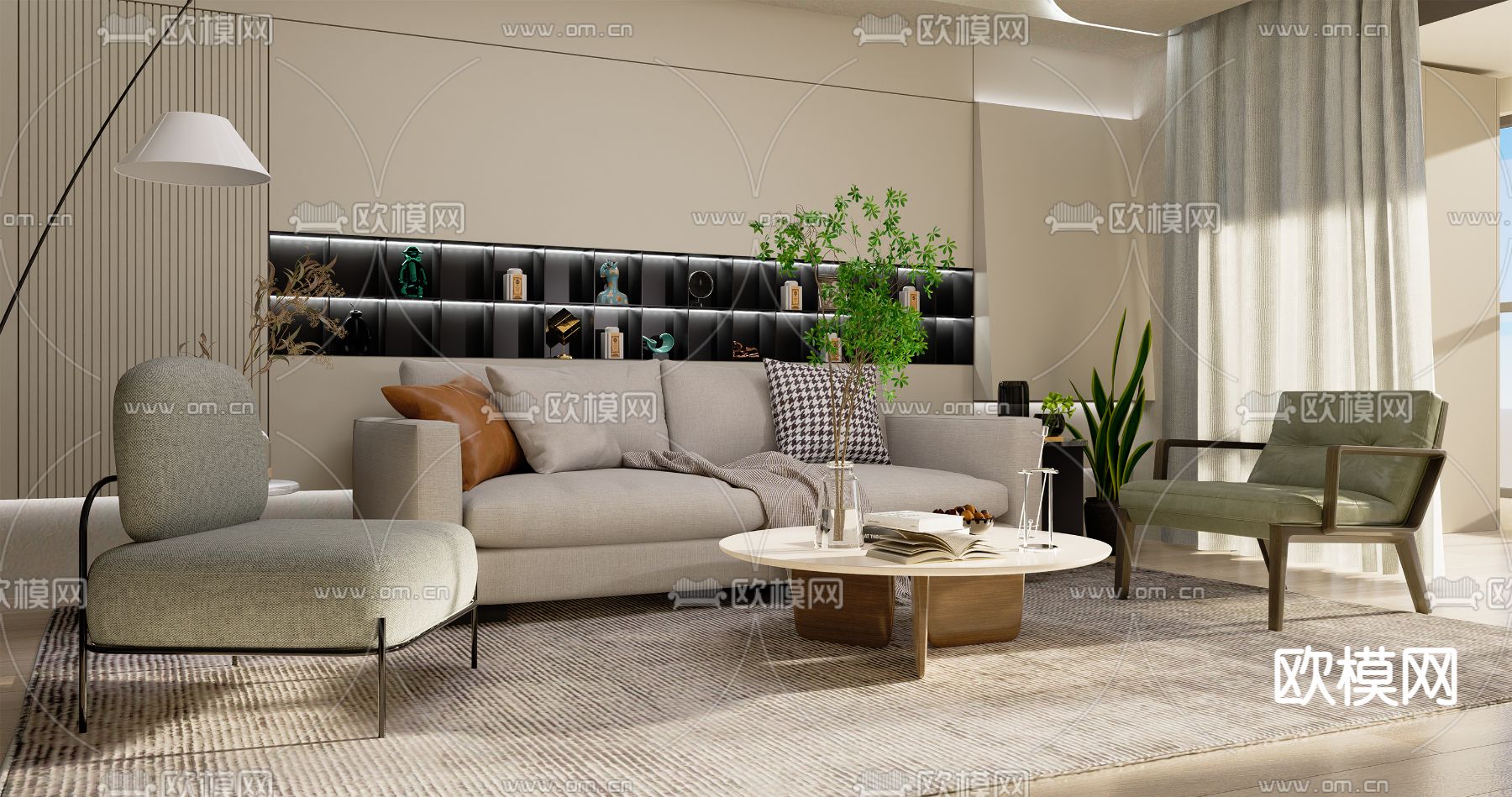 现代组合沙发su模型下载（渲染图2）