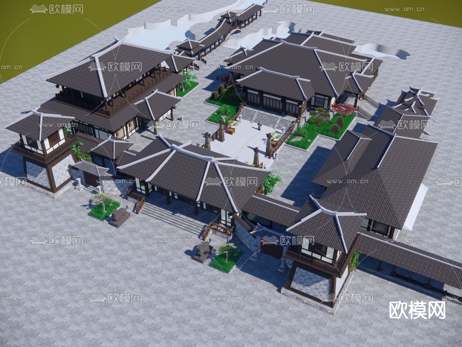 中式古建外观su模型下载（渲染图4）