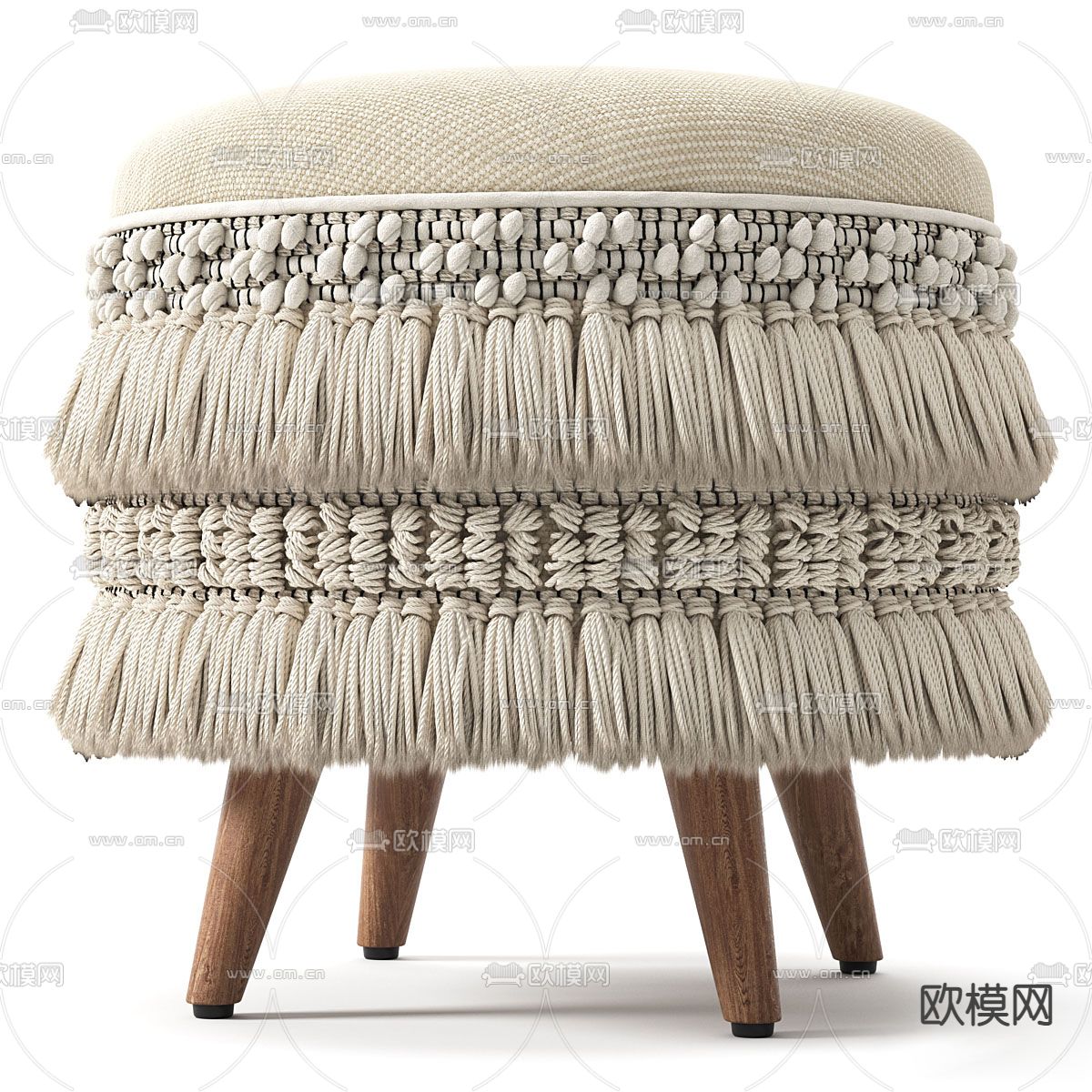 现代流苏脚凳 圆凳3d模型下载（渲染图1）