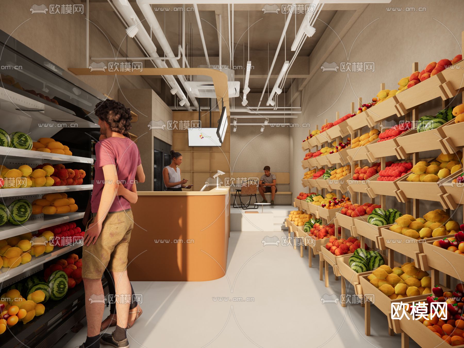 超市 水果店su模型下载（渲染图1）