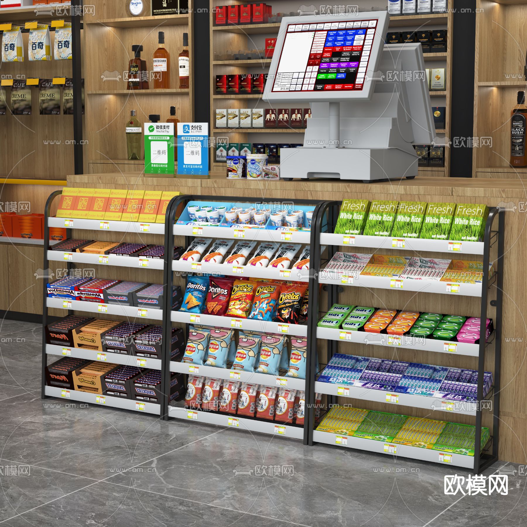 现代超市货架3d模型下载