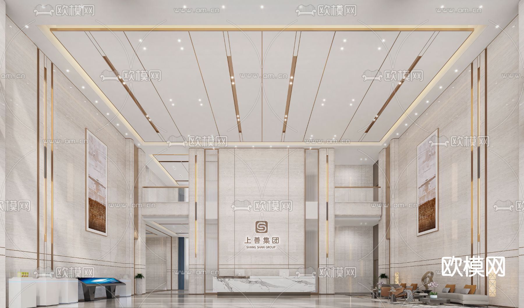 轻奢办公大堂 商务大堂su模型下载