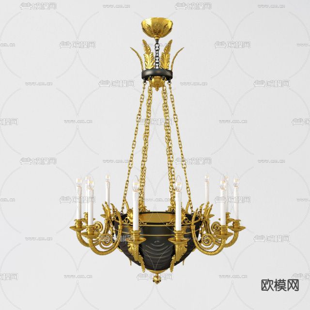欧式古典轻奢雕花艺术吊灯免费3d模型下载