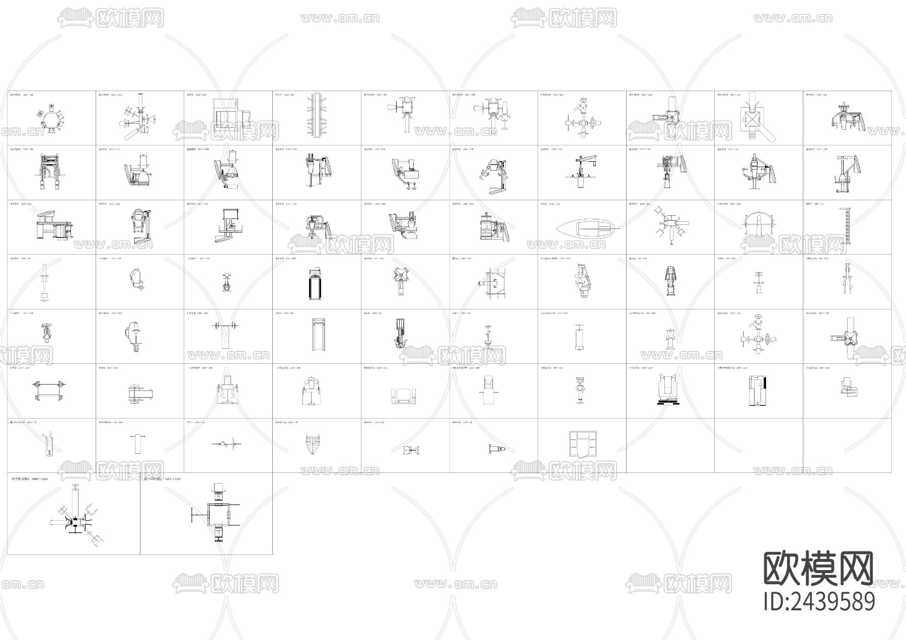 健身房器材平面带名称尺寸cad图库下载（渲染图2）