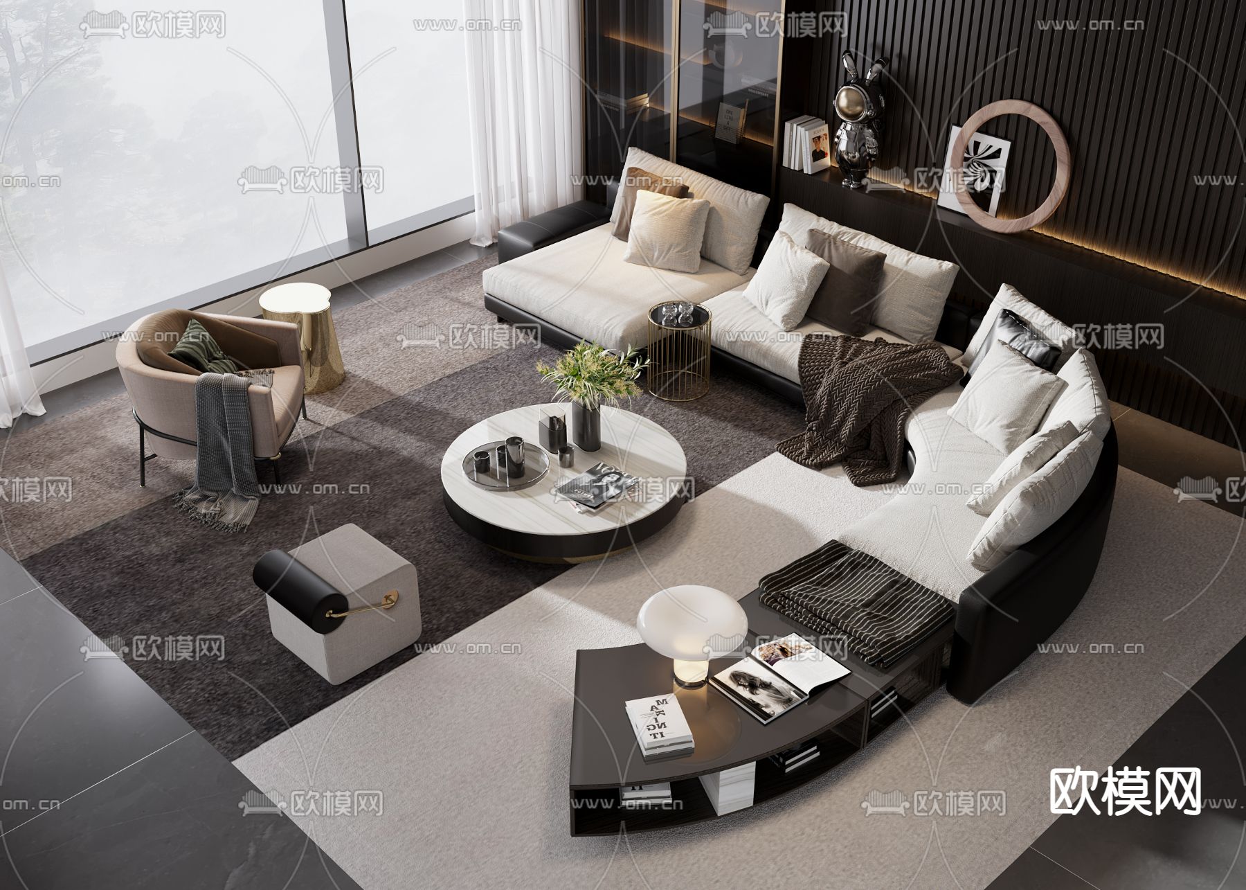 暗黑风弧形组合沙发3d模型下载