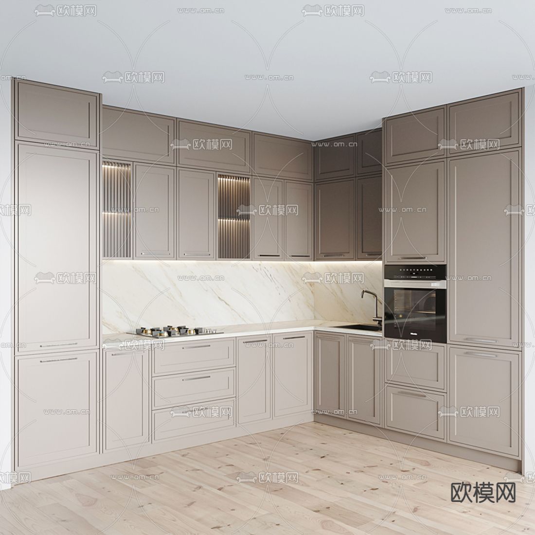 现代厨房 橱柜3d模型下载（渲染图1）