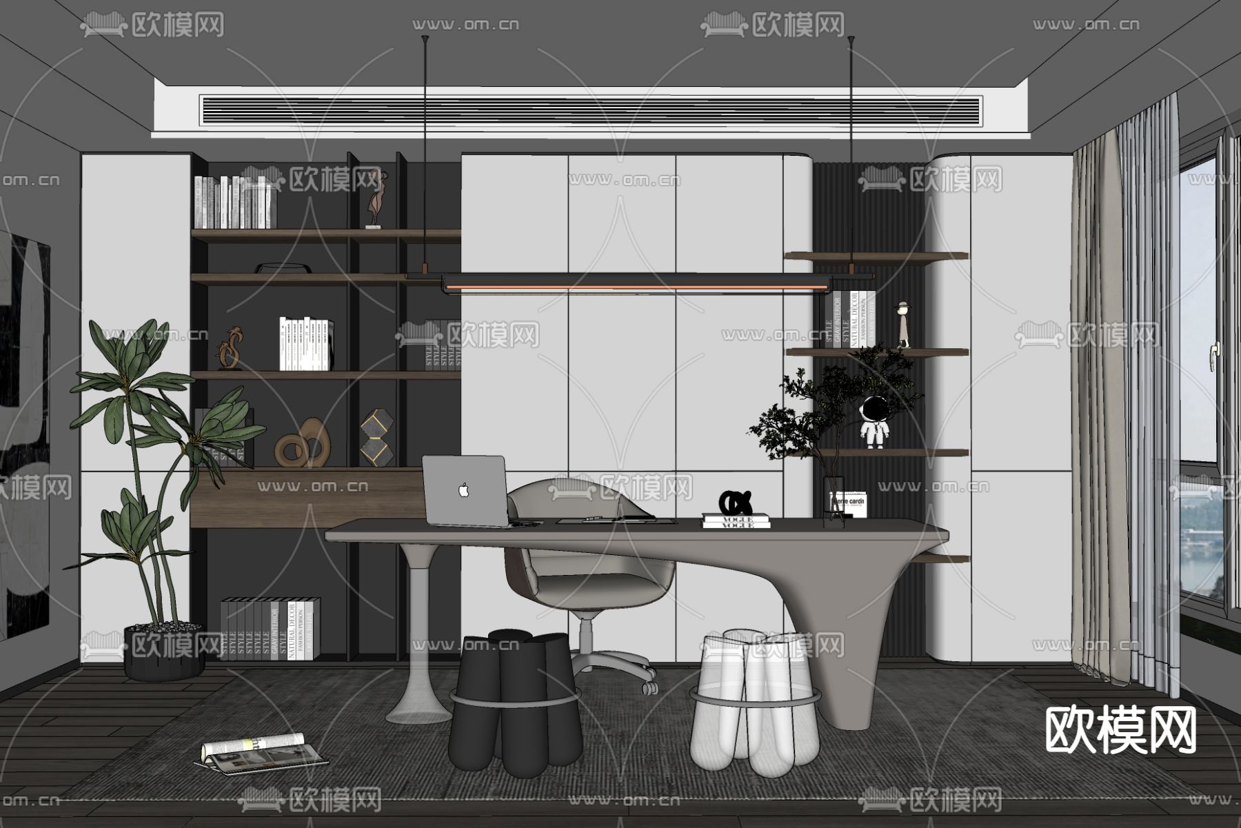 高级灰书房su模型下载（渲染图2）