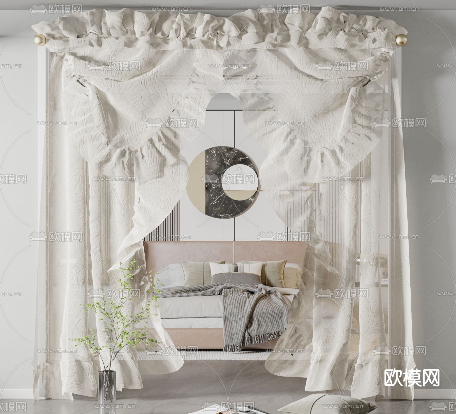 简欧门帘su模型下载（渲染图1）