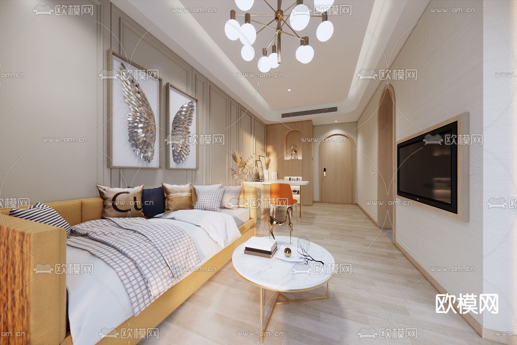 现代公寓su模型下载（渲染图1）